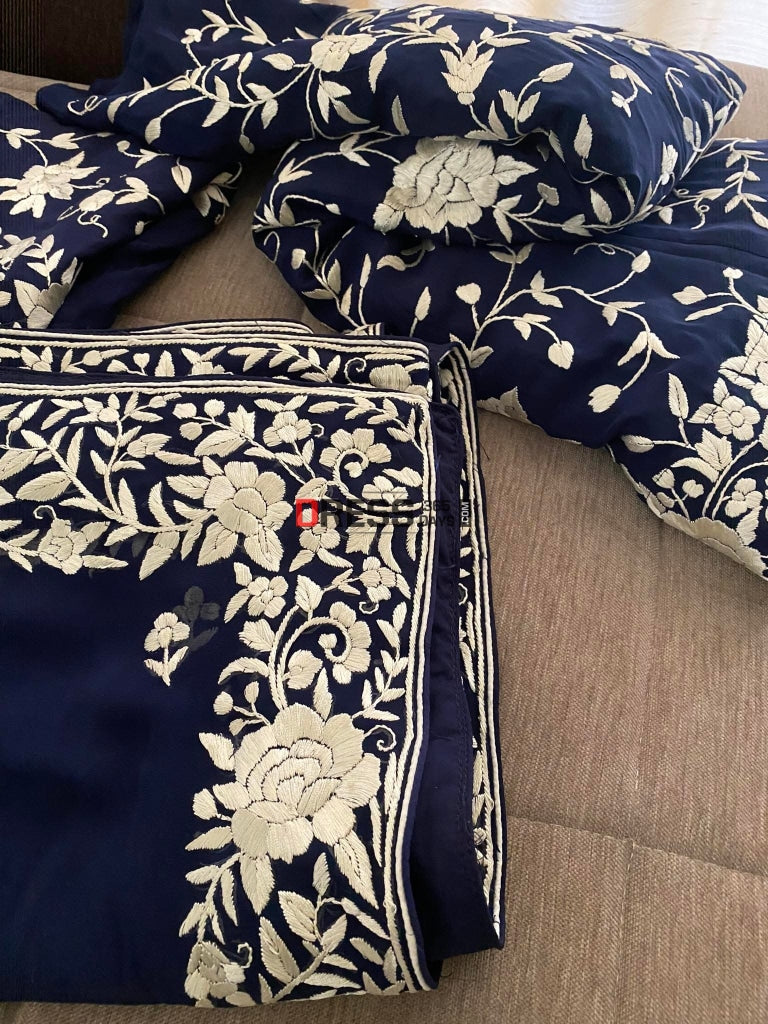 Hand Embroidered Parsi Gara Lehenga Set Chikankari