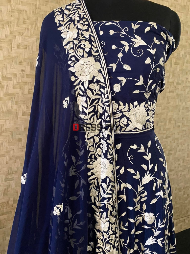 Hand Embroidered Parsi Gara Lehenga Set Chikankari