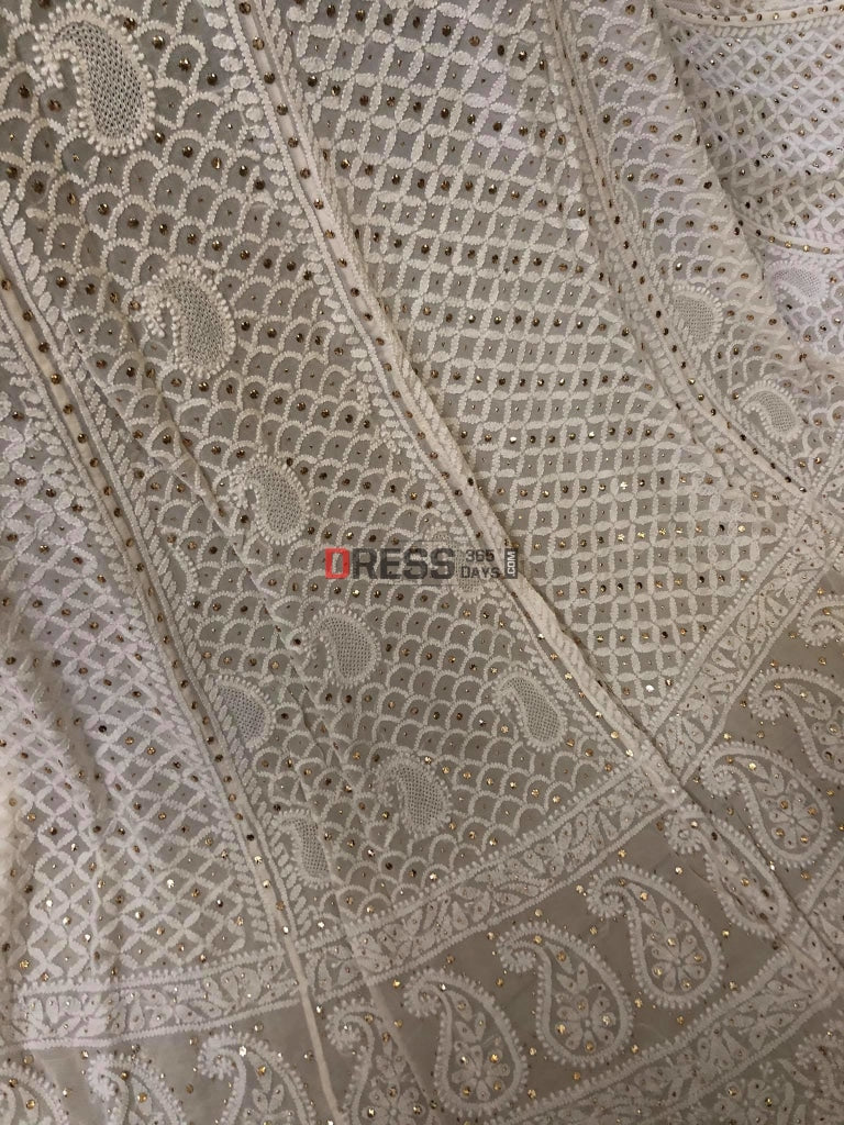 Hand Jaali Lucknowi Chikankari Kamdani Lehenga Skirt(Only Skirt)