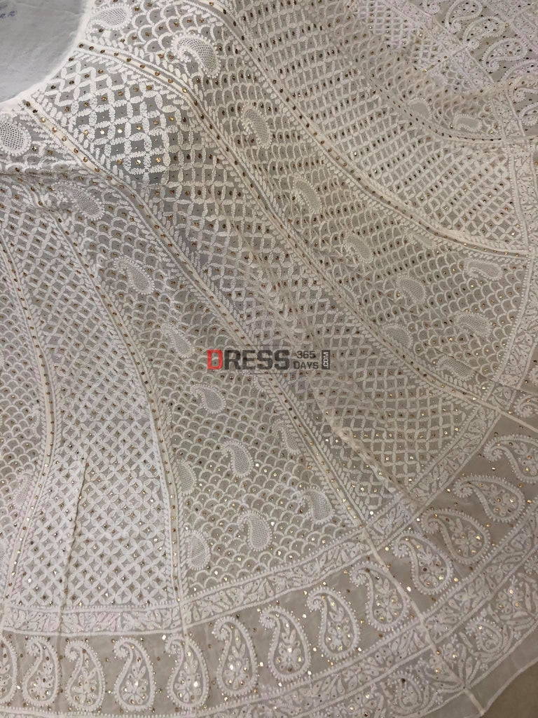 Hand Jaali Lucknowi Chikankari Kamdani Lehenga Skirt(Only Skirt)