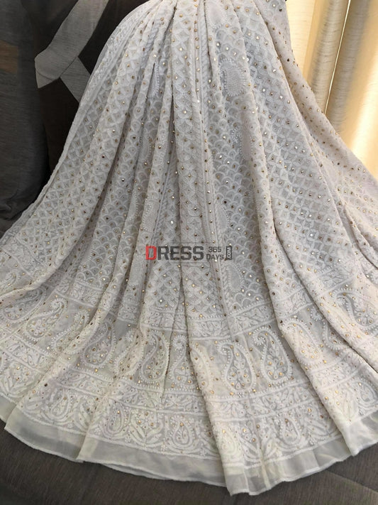 Hand Jaali Lucknowi Chikankari Kamdani Lehenga Skirt(Only Skirt)