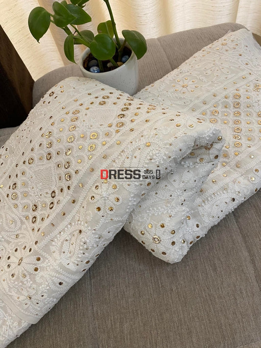 Hand Jaali & Ring Mukaish Chikankari Saree