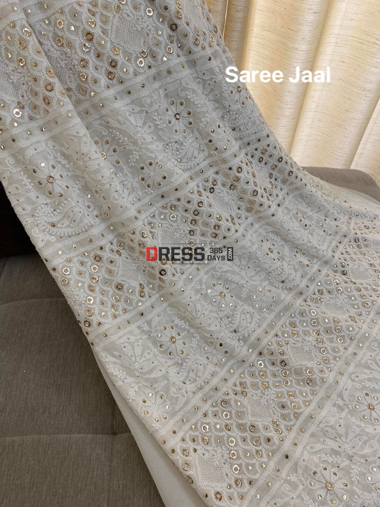 Hand Jaali & Ring Mukaish Chikankari Saree