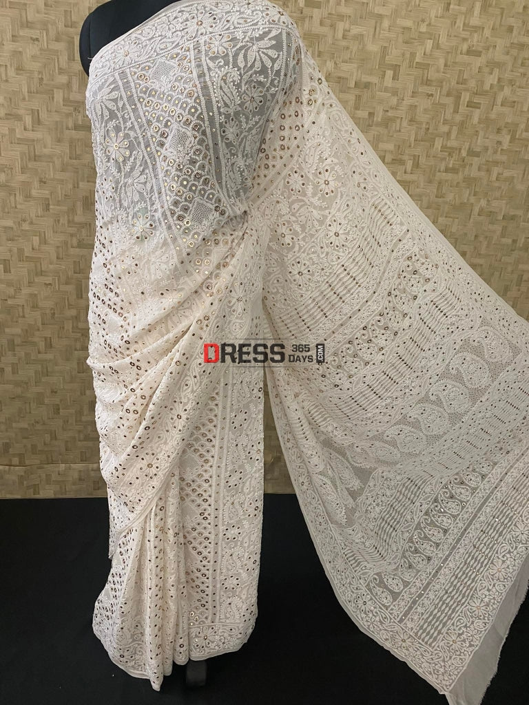 Hand Jaali & Ring Mukaish Chikankari Saree