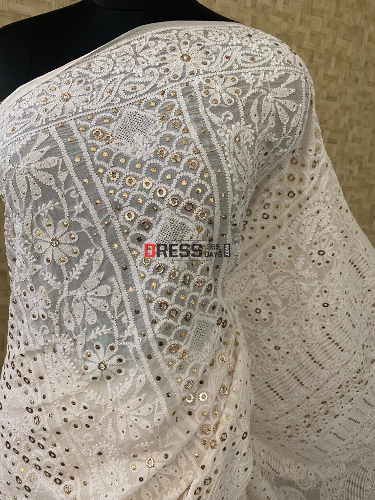 Hand Jaali & Ring Mukaish Chikankari Saree