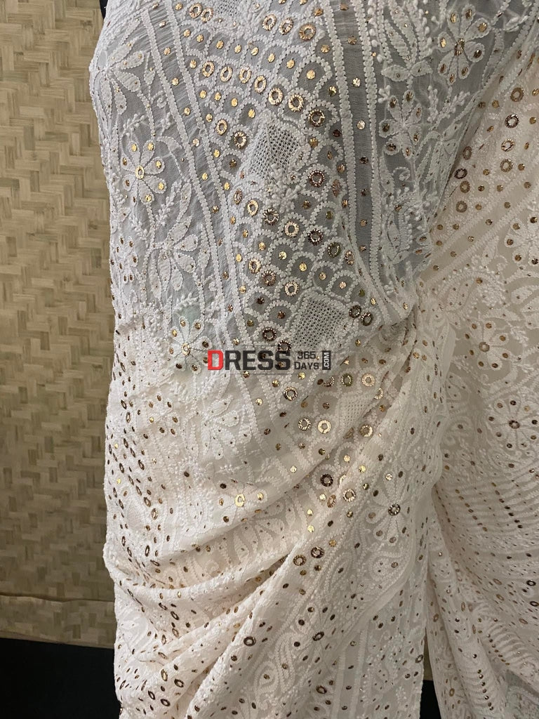 Hand Jaali & Ring Mukaish Chikankari Saree