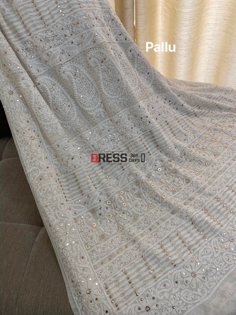 Hand Jaali & Ring Mukaish Chikankari Saree