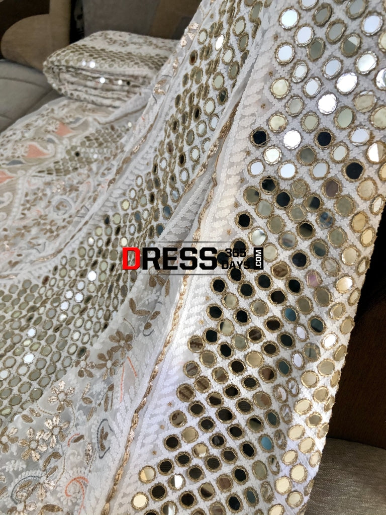Heavy Mirror Work Multicolour Chikankari Lehenga Set