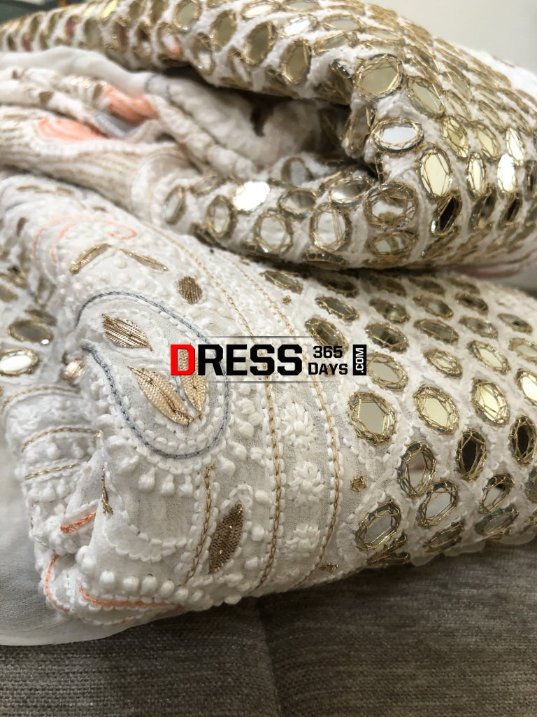 Heavy Mirror Work Multicolour Chikankari Lehenga Set