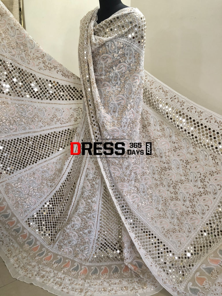 Heavy Mirror Work Multicolour Chikankari Lehenga Set