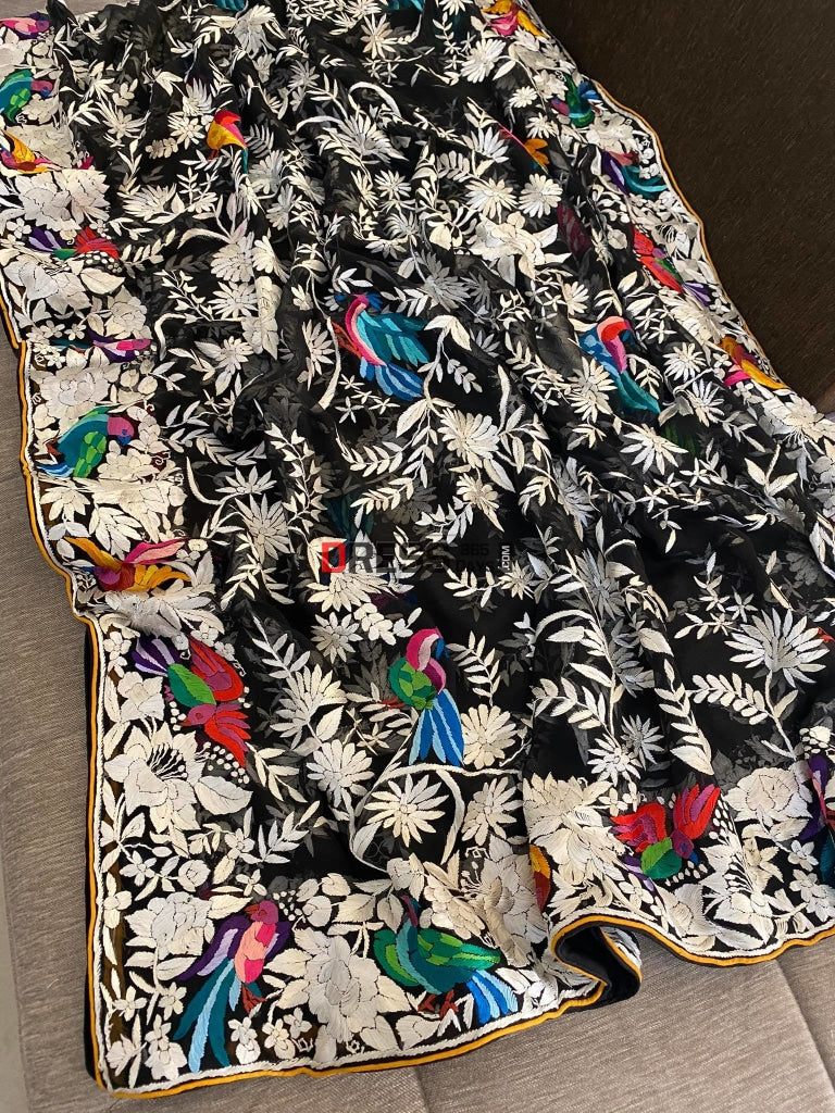 Heirloom Black Multicolour Parsi Gara Dupatta