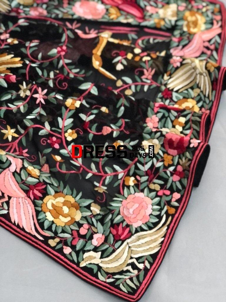 Heirloom Hand Embroidered Multicolour Parsi Gara Dupatta