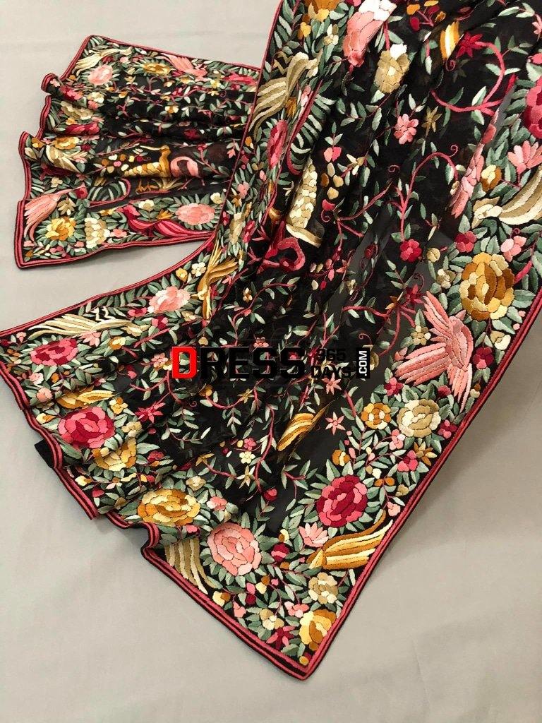 Heirloom Hand Embroidered Multicolour Parsi Gara Dupatta