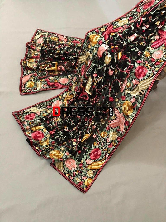 Heirloom Hand Embroidered Multicolour Parsi Gara Dupatta