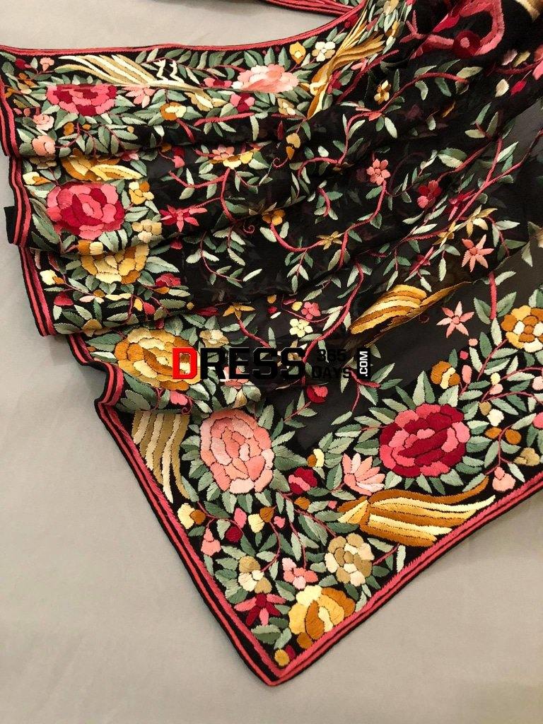 Heirloom Hand Embroidered Multicolour Parsi Gara Dupatta