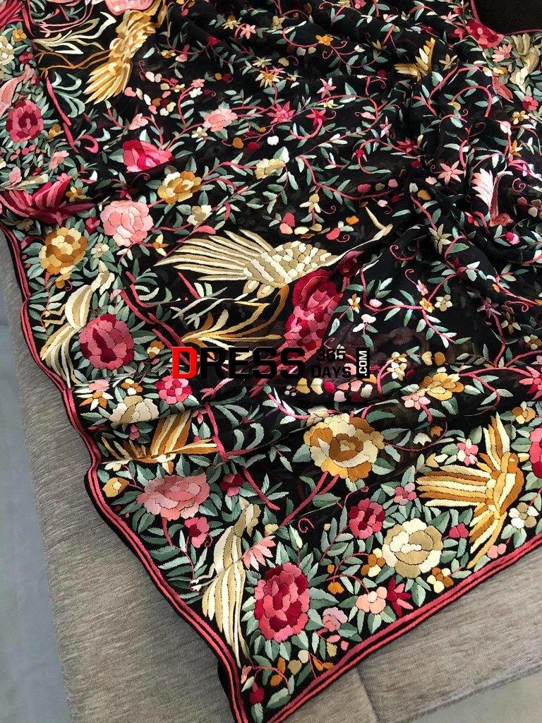 Heirloom Hand Embroidered Multicolour Parsi Gara Dupatta