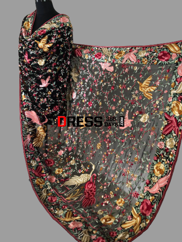Heirloom Hand Embroidered Multicolour Parsi Gara Dupatta