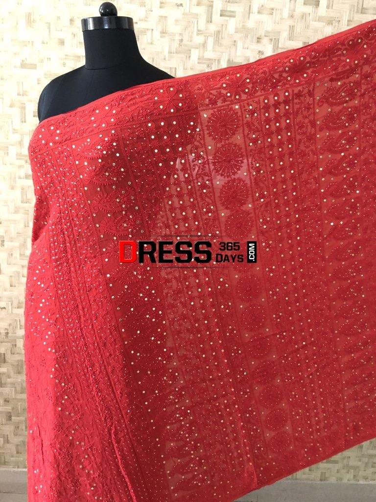 Heirloom Pick Red Chikankari And Kamdani Work Saree