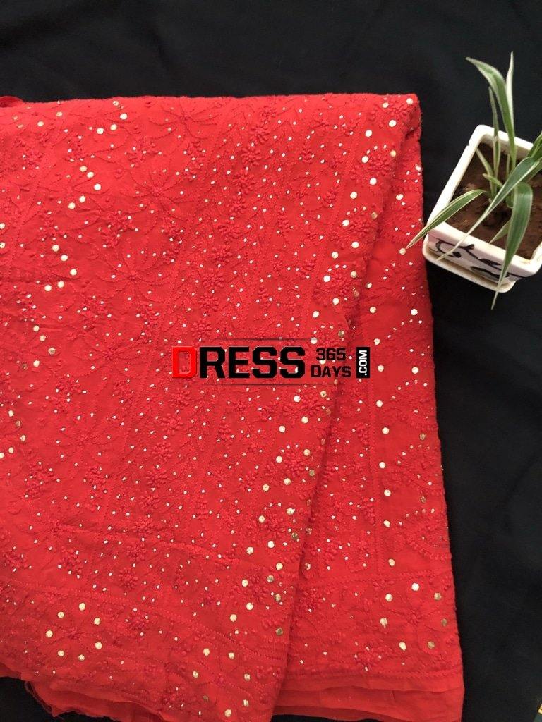Heirloom Pick Red Chikankari And Kamdani Work Saree