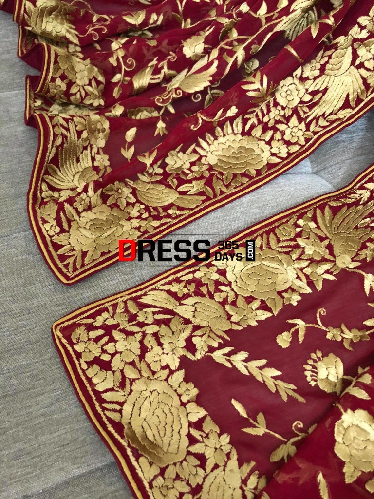 Heirloom Red & Gold Parsi Gara Dupatta