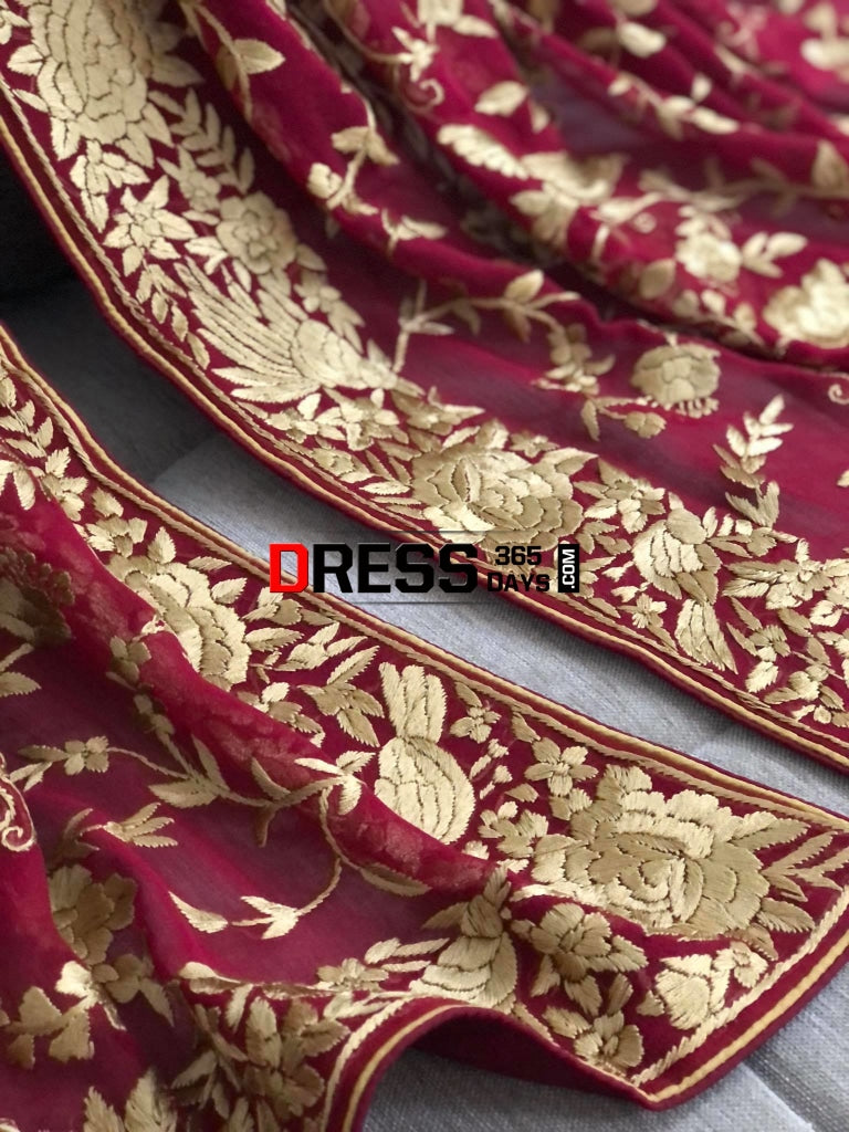 Heirloom Red & Gold Parsi Gara Dupatta