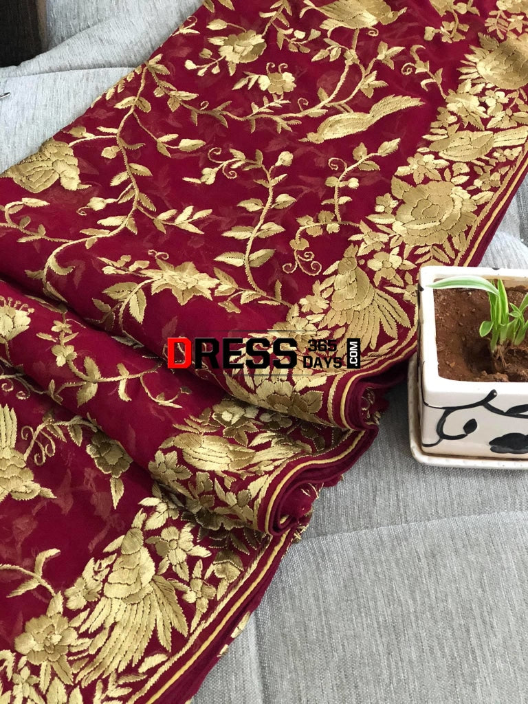 Heirloom Red & Gold Parsi Gara Dupatta