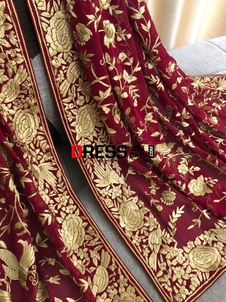 Heirloom Red & Gold Parsi Gara Dupatta