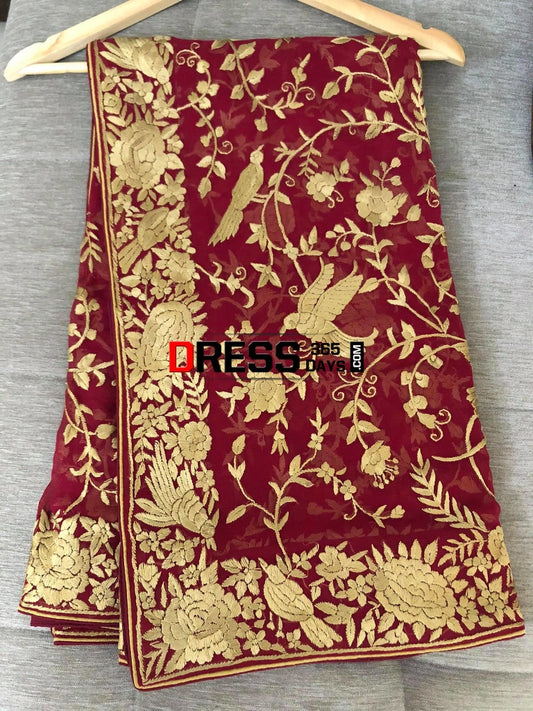 Heirloom Red & Gold Parsi Gara Dupatta