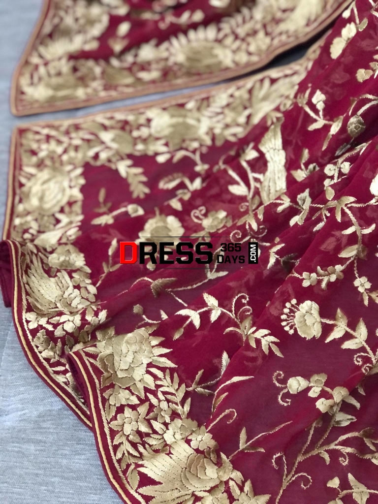 Heirloom Red & Gold Parsi Gara Dupatta