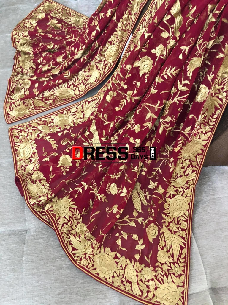 Heirloom Red & Gold Parsi Gara Dupatta