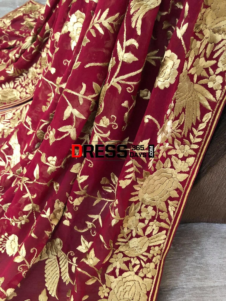 Heirloom Red & Gold Parsi Gara Dupatta