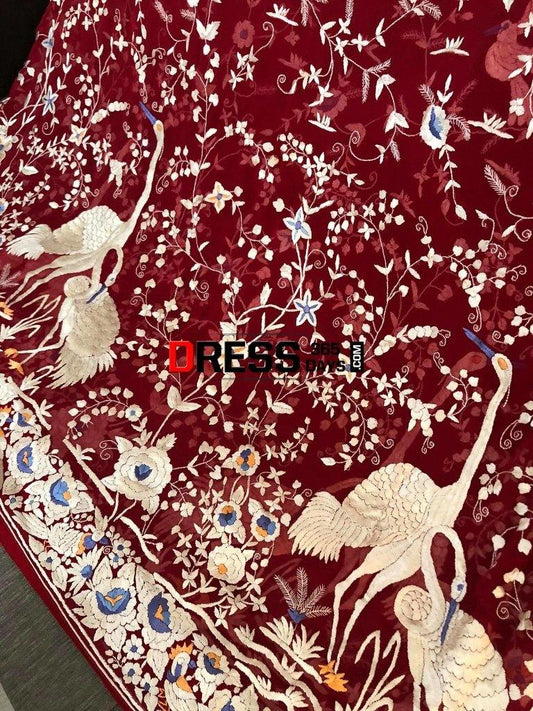 Heirloom Red Hand Embroidered Parsi Gara Dupatta