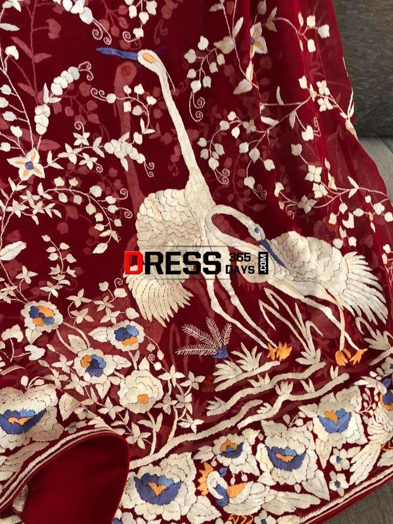 Heirloom Red Hand Embroidered Parsi Gara Dupatta
