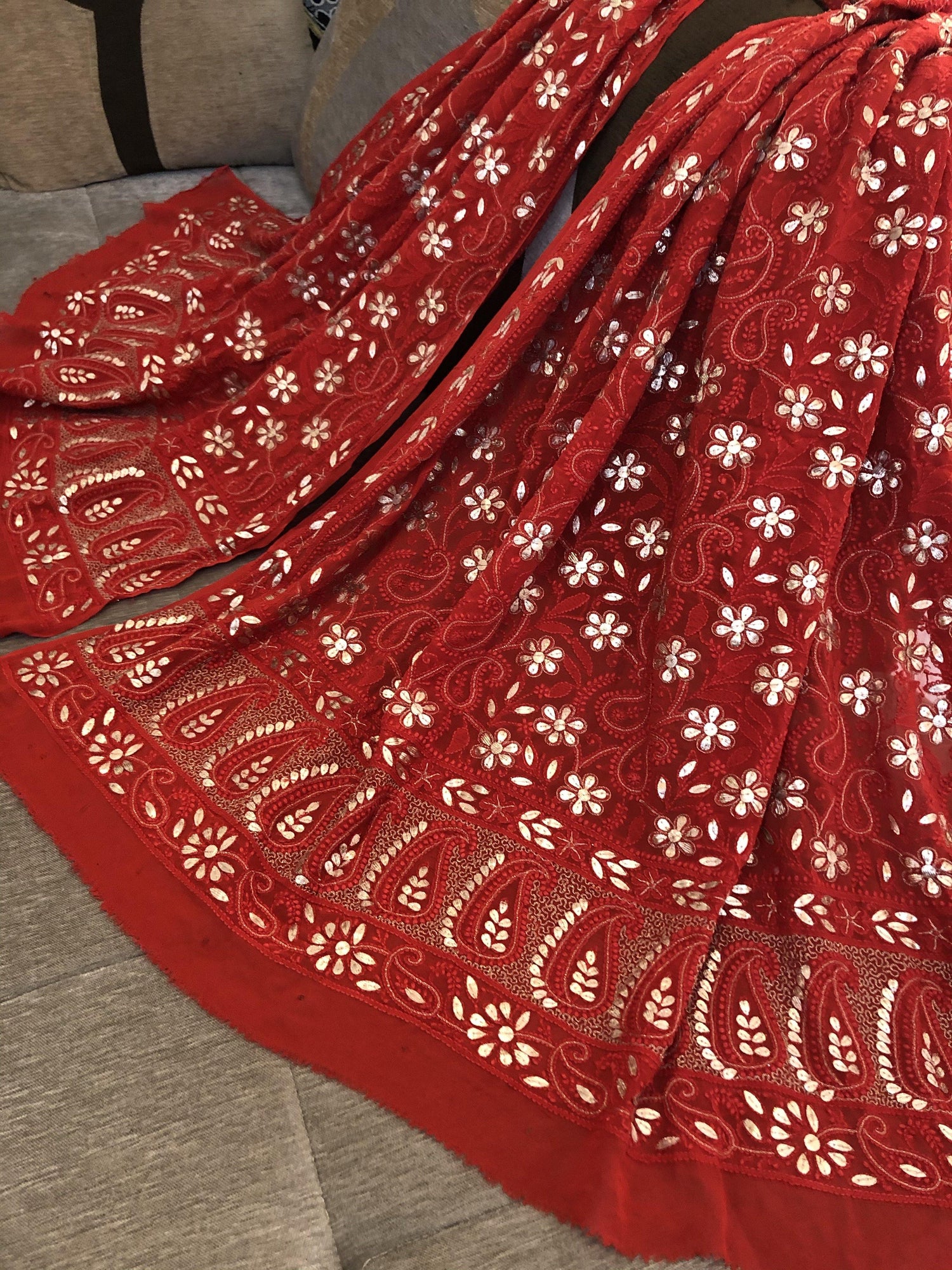 Red Gota Patti Chikankari Dupatta - Dress365days