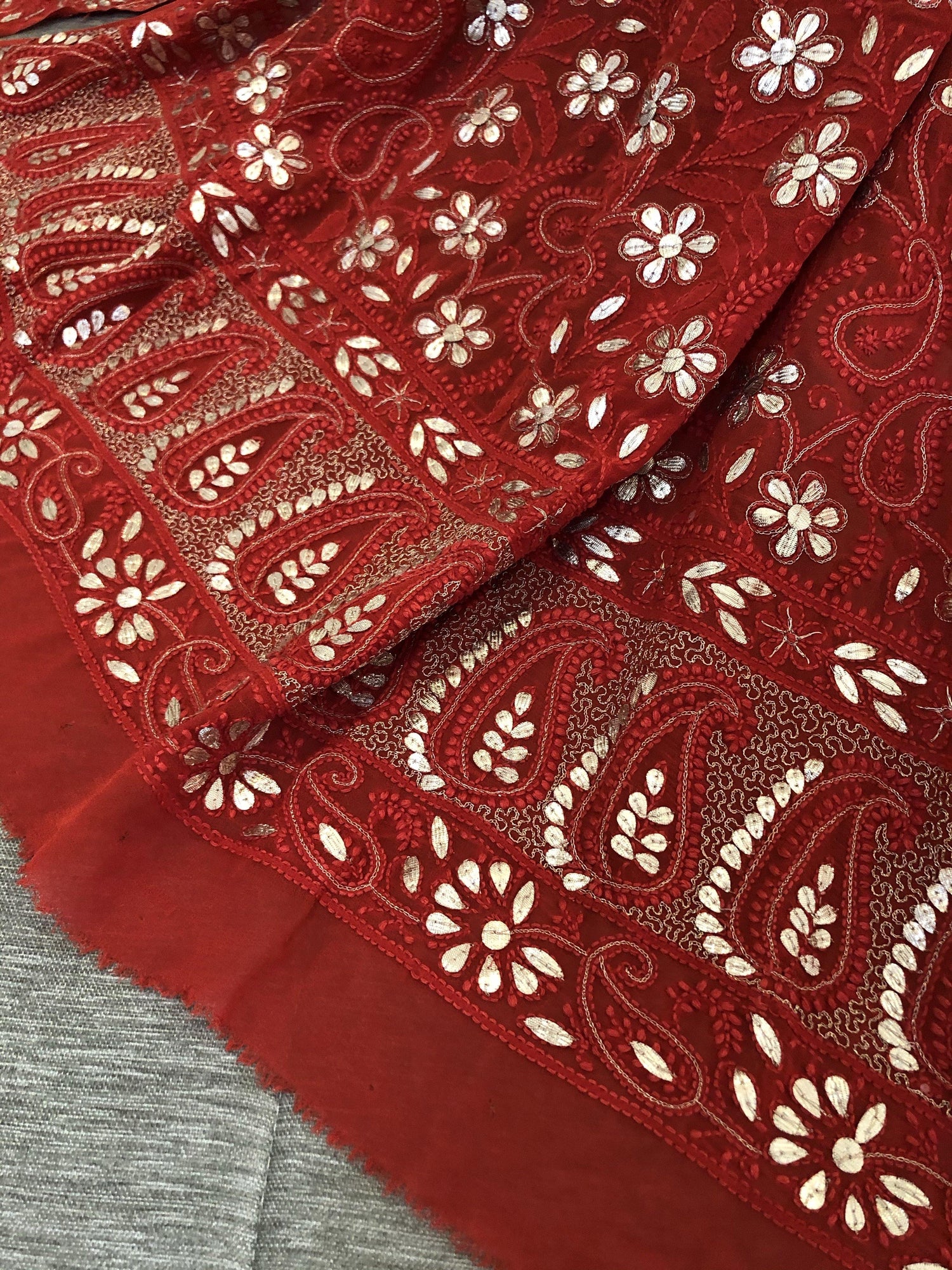 Red Gota Patti Chikankari Dupatta - Dress365days