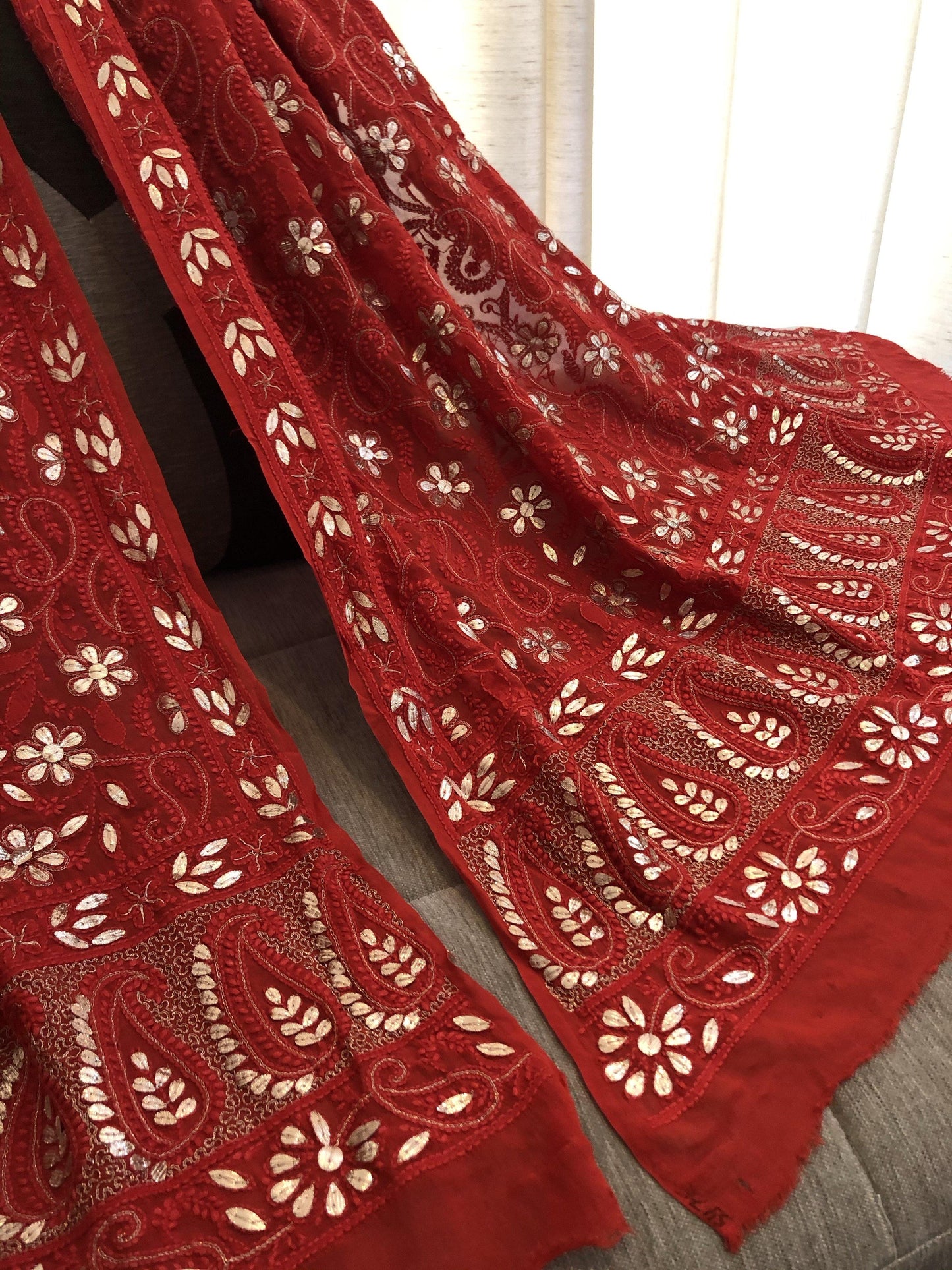 Red Gota Patti Chikankari Dupatta - Dress365days