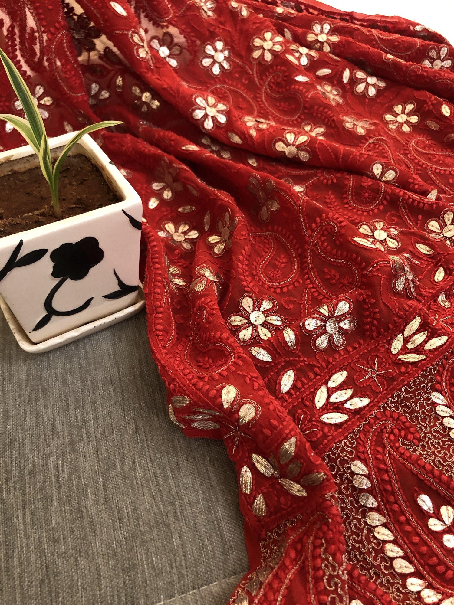Red Gota Patti Chikankari Dupatta - Dress365days