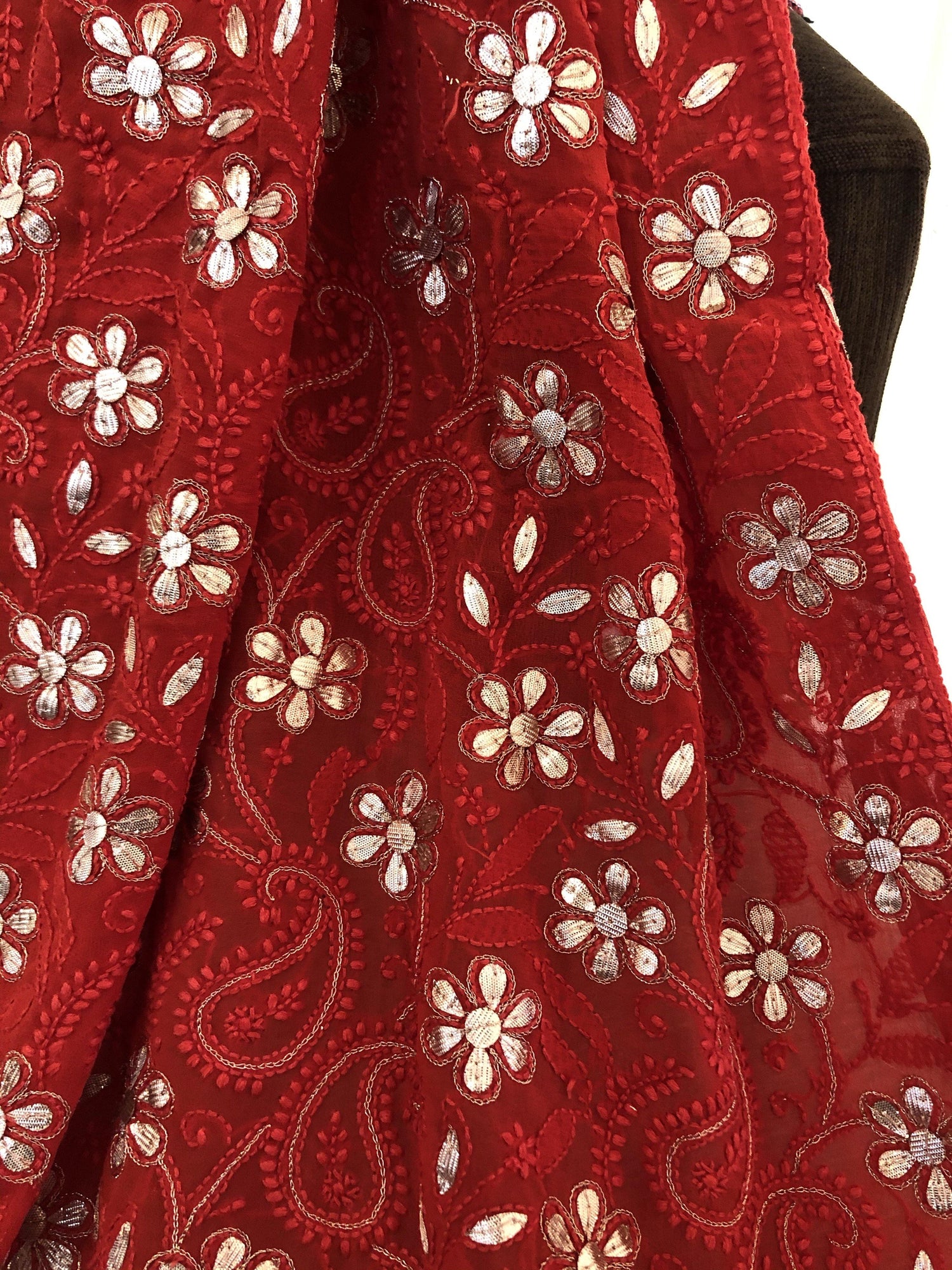 Red Gota Patti Chikankari Dupatta - Dress365days