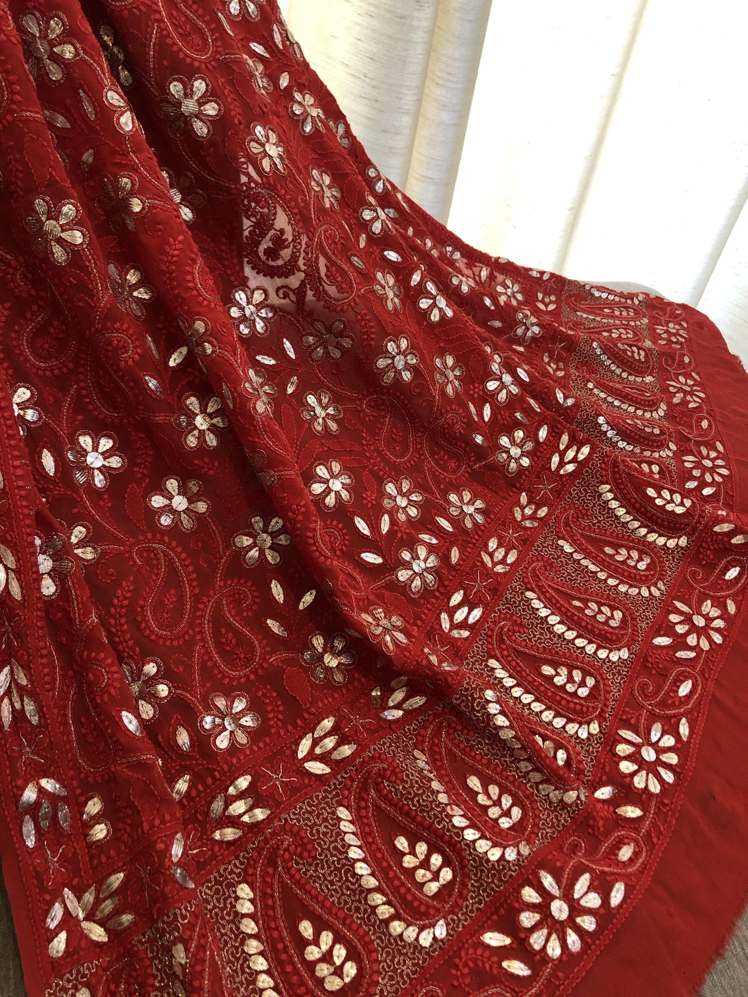 Red Gota Patti Chikankari Dupatta - Dress365days