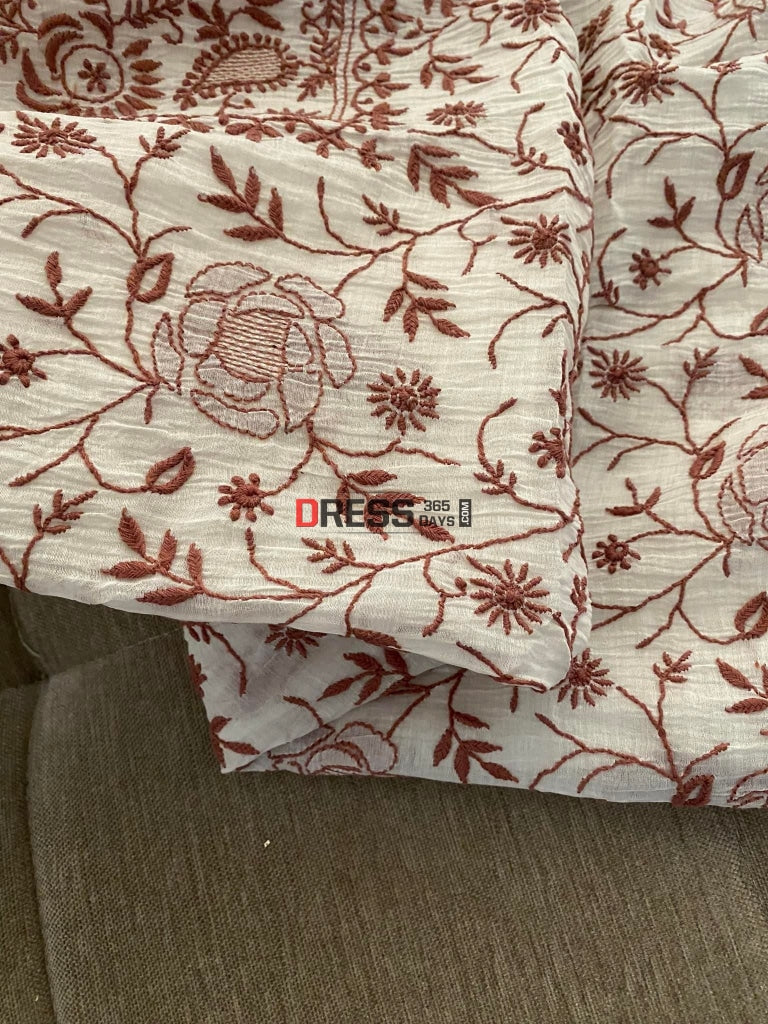 Ivory & Brown Mul Chanderi Chikankari Suit Suits