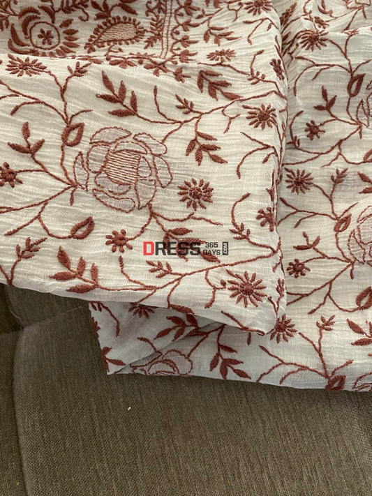 Ivory & Brown Mul Chanderi Chikankari Suit Suits