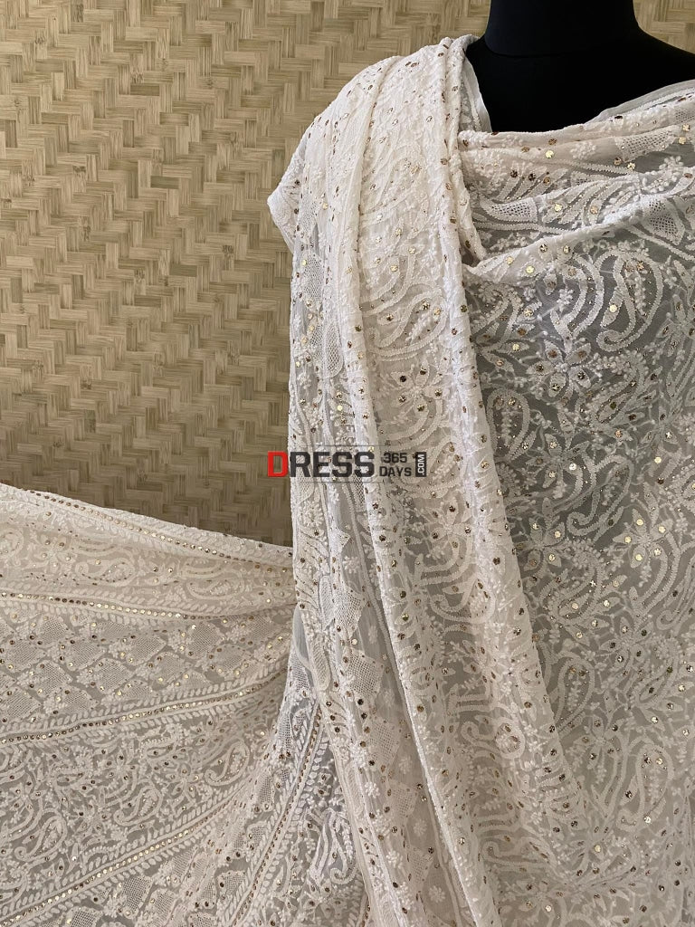 Ivory Chikankari Hand Jaali & Mukaish Lehenga Set