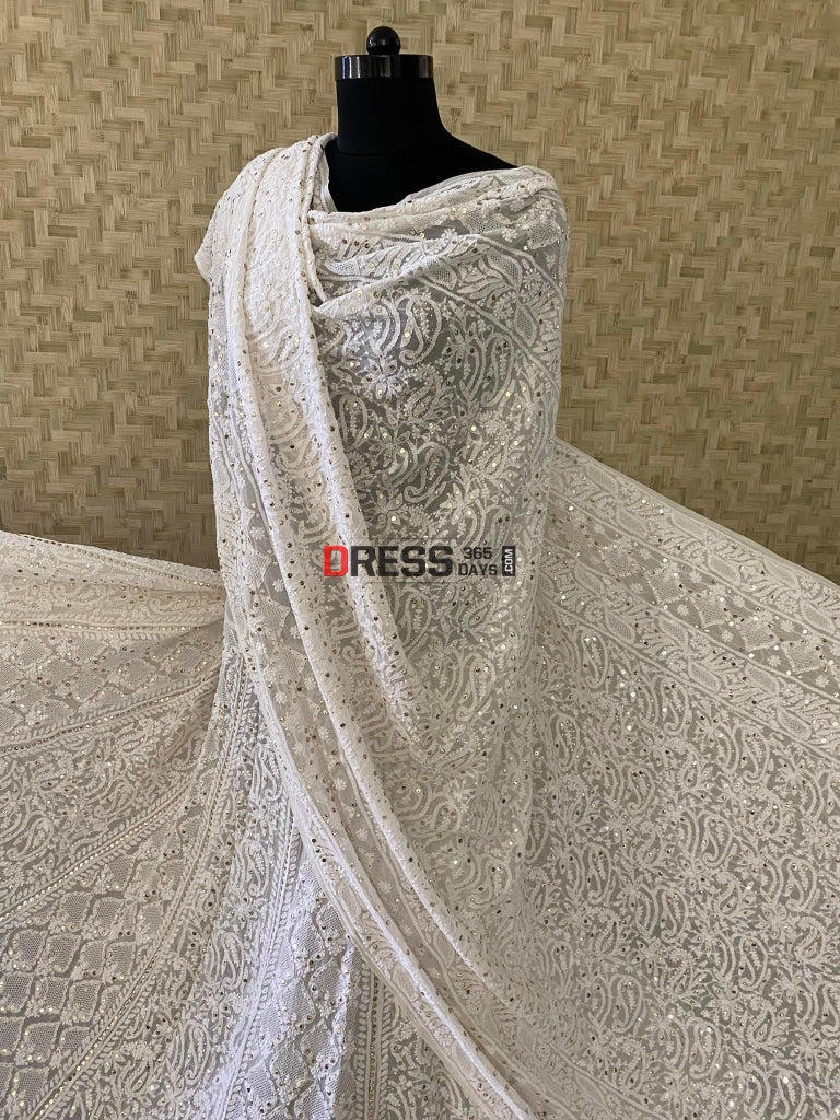 Ivory Chikankari Hand Jaali & Mukaish Lehenga Set