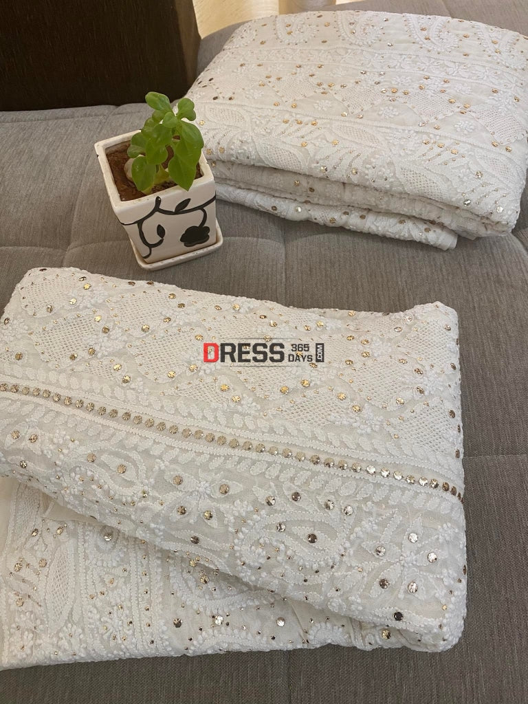 Ivory Chikankari Hand Jaali & Mukaish Lehenga Set