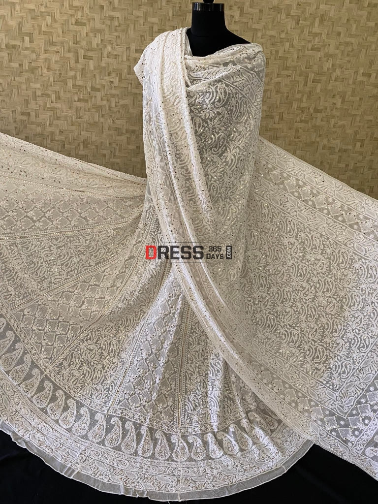 Ivory Chikankari Hand Jaali & Mukaish Lehenga Set