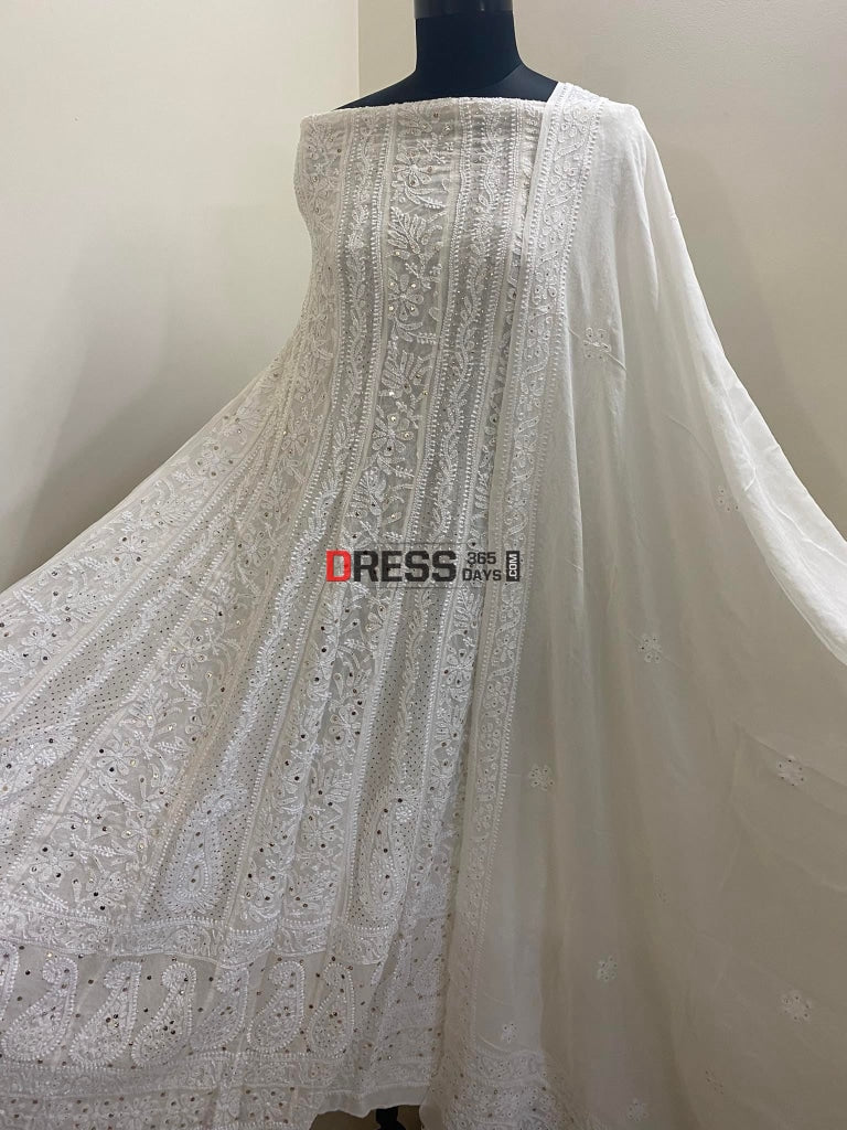 Ivory Chikankari & Kamdani Anarkali Suit