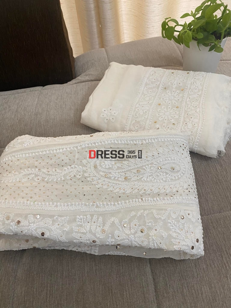 Ivory Chikankari & Kamdani Anarkali Suit