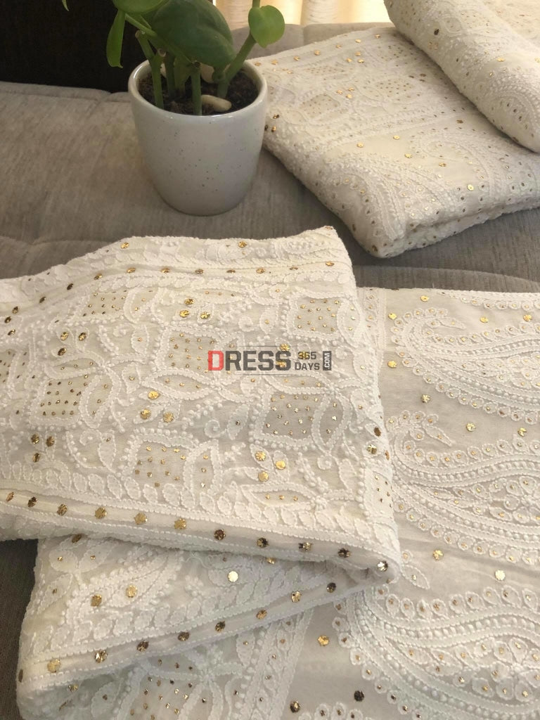 Ivory Chikankari Kamdani Lehenga Set