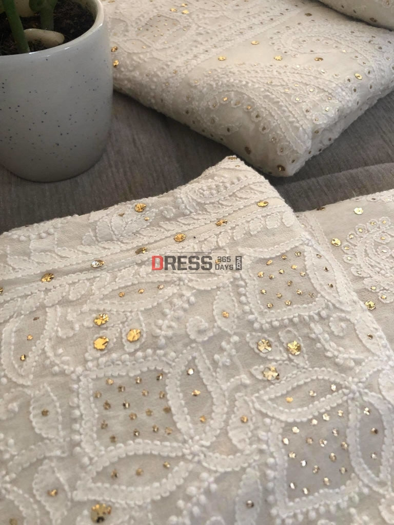Ivory Chikankari Kamdani Lehenga Set