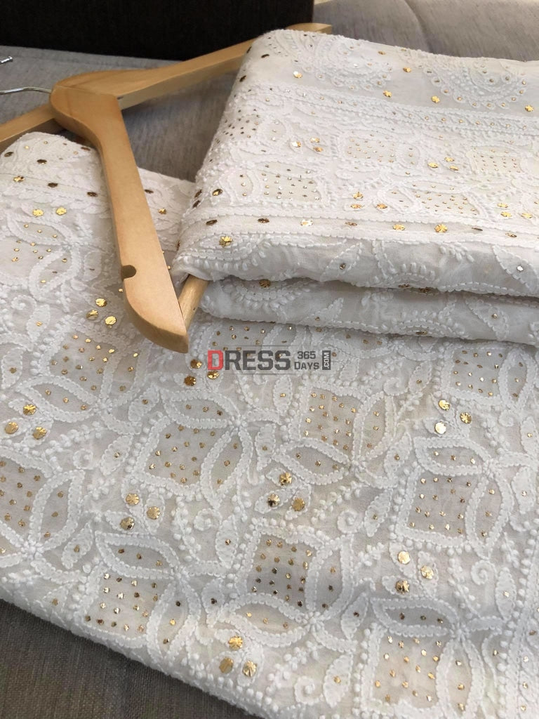 Ivory Chikankari Kamdani Lehenga Set